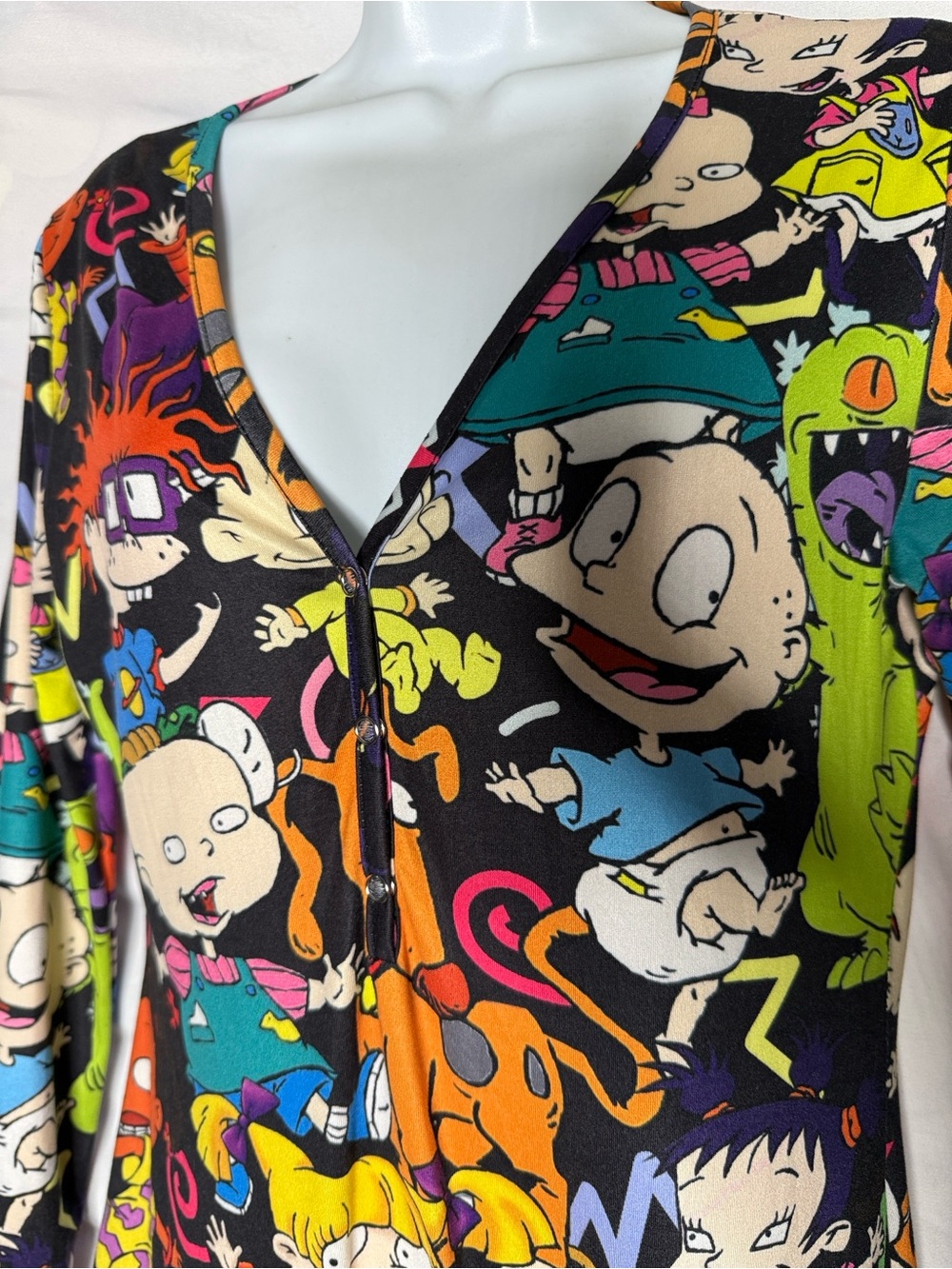 Womens Black Multicolor RUGRATS-Print One-Piece Pajama - Picture 2 of 8